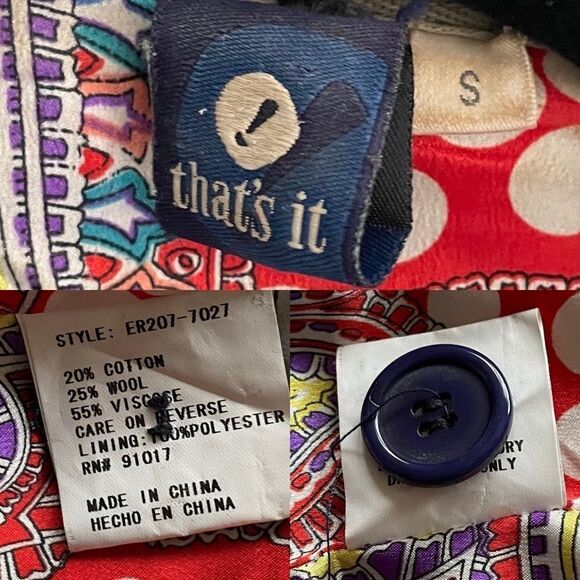 Vintage That’s It Boho Button Front Blazer Patches Brown S - Picture 7 of 7